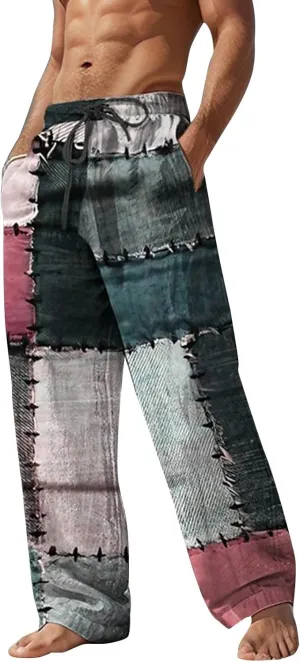 Mens Linen Pants Slim Fit Classic Flat Front Chino Pants Casual Lightweight Straight Leg Summer Beach Trousers
