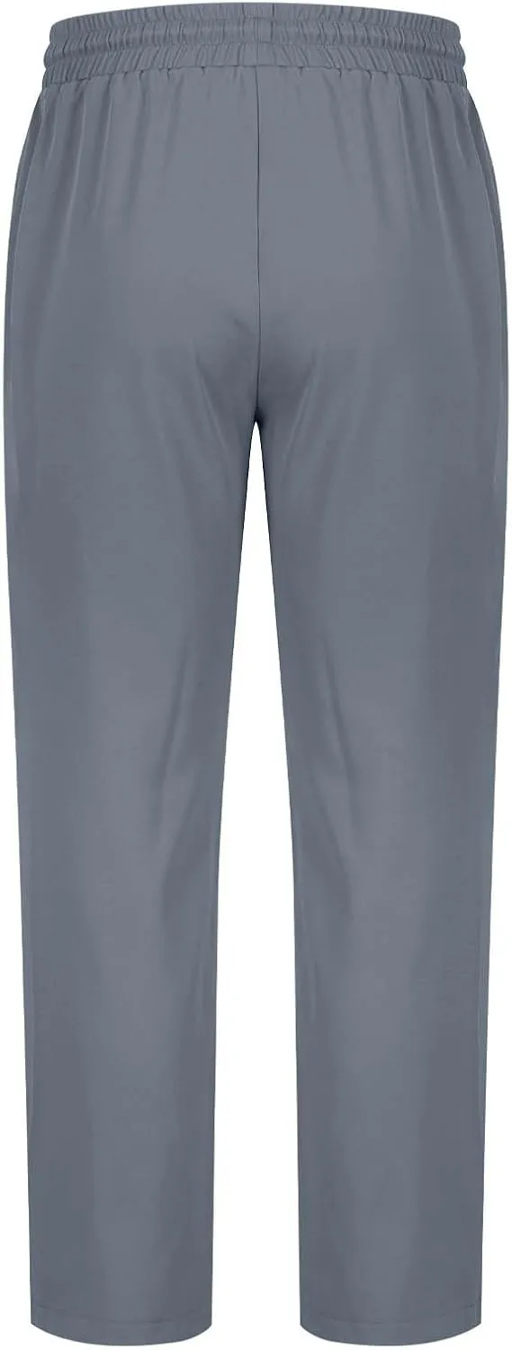 Mens Pants Cargo Elastic Waist Drawstring Straight Pants with Pocket Casual Outdoor Jogger Running Sport Trousers