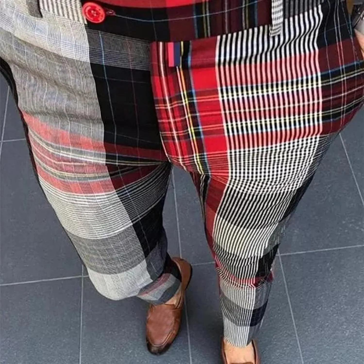 Mens Plaid Suit Pants Chino Flat-Front Stretch Formal Dress Pants 2024 Trendy Casual Business Office Work Commute Pants