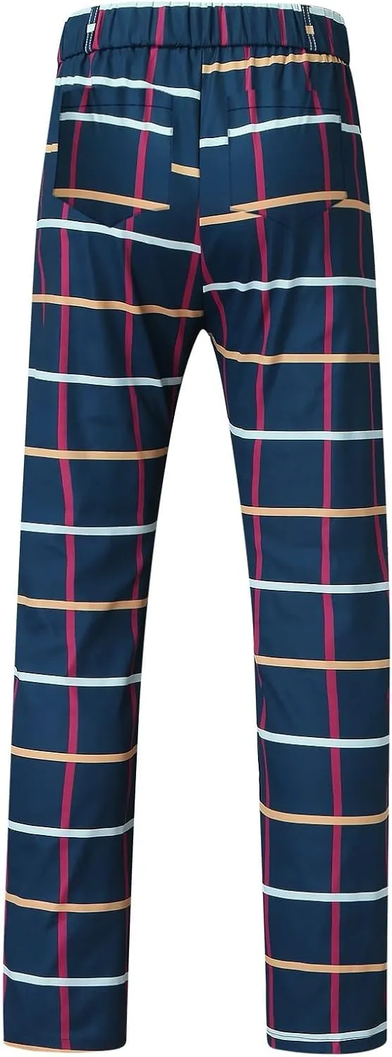 Mens Plaid Suit Pants Chino Flat-Front Stretch Formal Dress Pants 2024 Trendy Casual Business Office Work Commute Pants