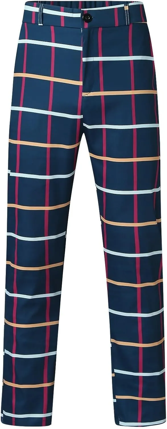 Mens Plaid Suit Pants Chino Flat-Front Stretch Formal Dress Pants 2024 Trendy Casual Business Office Work Commute Pants