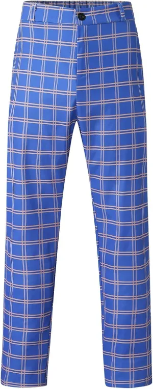 Mens Plaid Suit Pants Chino Flat-Front Stretch Formal Dress Pants 2024 Trendy Casual Business Office Work Commute Pants