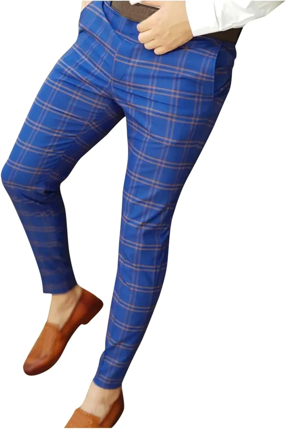 Mens Plaid Suit Pants Chino Flat-Front Stretch Formal Dress Pants 2024 Trendy Casual Business Office Work Commute Pants