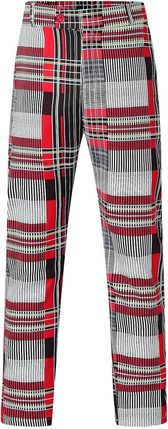 Mens Plaid Suit Pants Chino Flat-Front Stretch Formal Dress Pants 2024 Trendy Casual Business Office Work Commute Pants