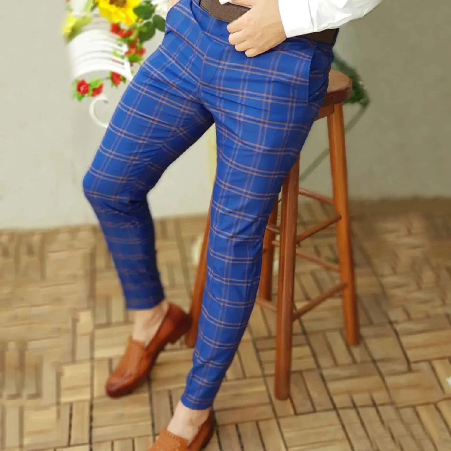 Mens Plaid Suit Pants Chino Flat-Front Stretch Formal Dress Pants 2024 Trendy Casual Business Office Work Commute Pants