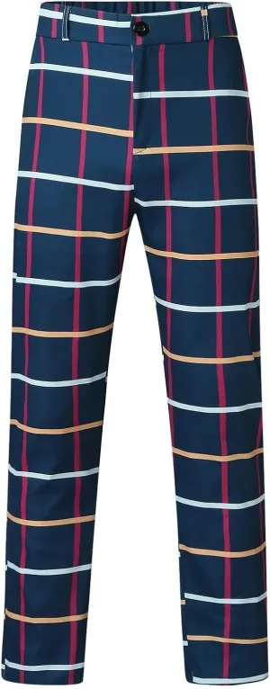 Mens Plaid Suit Pants Chino Flat-Front Stretch Formal Dress Pants 2024 Trendy Casual Business Office Work Commute Pants