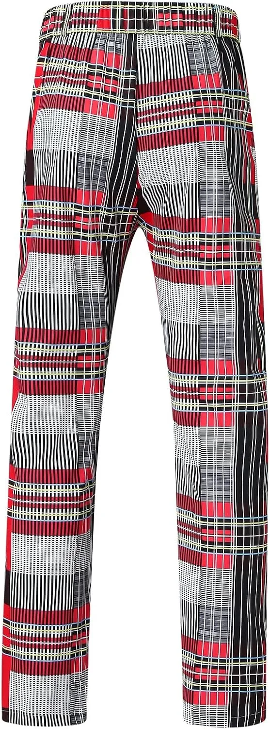 Mens Plaid Suit Pants Chino Flat-Front Stretch Formal Dress Pants 2024 Trendy Casual Business Office Work Commute Pants