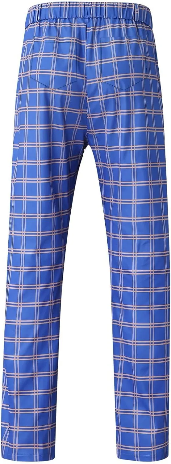 Mens Plaid Suit Pants Chino Flat-Front Stretch Formal Dress Pants 2024 Trendy Casual Business Office Work Commute Pants