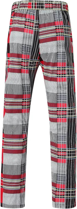 Mens Plaid Suit Pants Chino Flat-Front Stretch Formal Dress Pants 2024 Trendy Casual Business Office Work Commute Pants