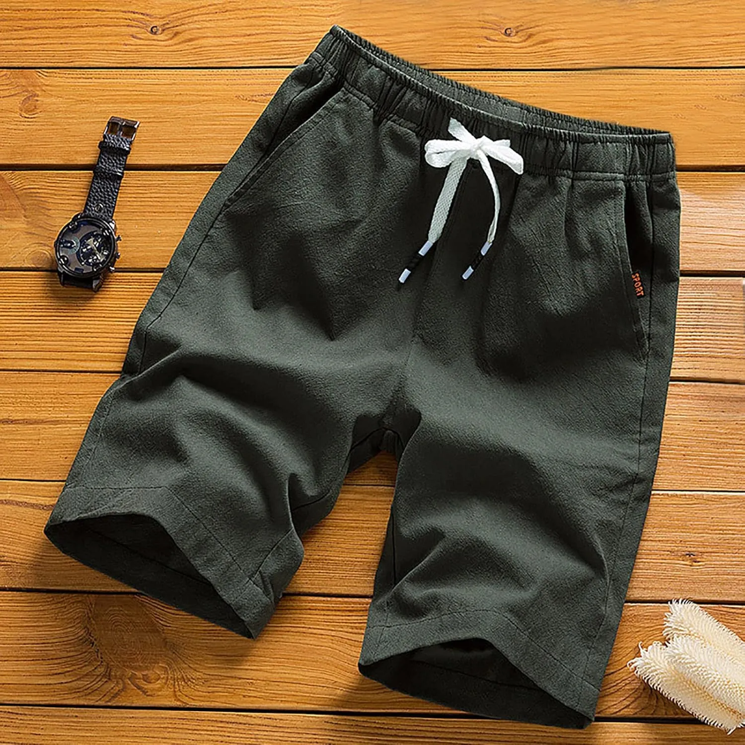 Mens Shorts Cargo SweatShorts Men Jean Graphic Elastic Waist for Dress Casual Oversized Long Linen White Summer