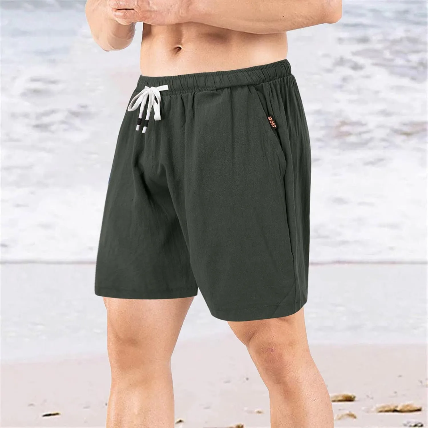 Mens Shorts Cargo SweatShorts Men Jean Graphic Elastic Waist for Dress Casual Oversized Long Linen White Summer