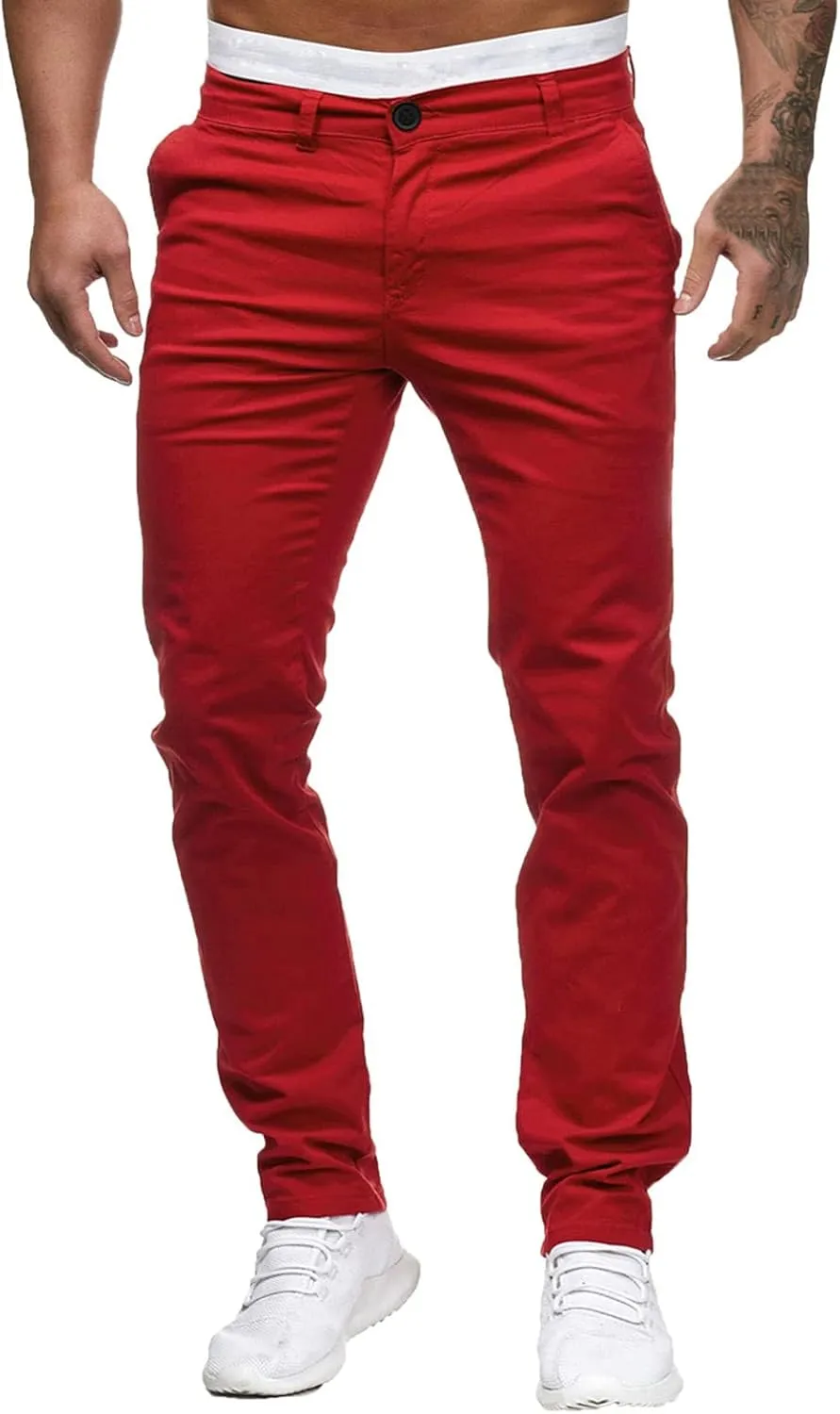Mens Slim Fit Dress Pants Casual Work Skinny Suit Pants Flat-Front Stretch Chino Tapered Straight Leg Golf Dress Pant Trouser