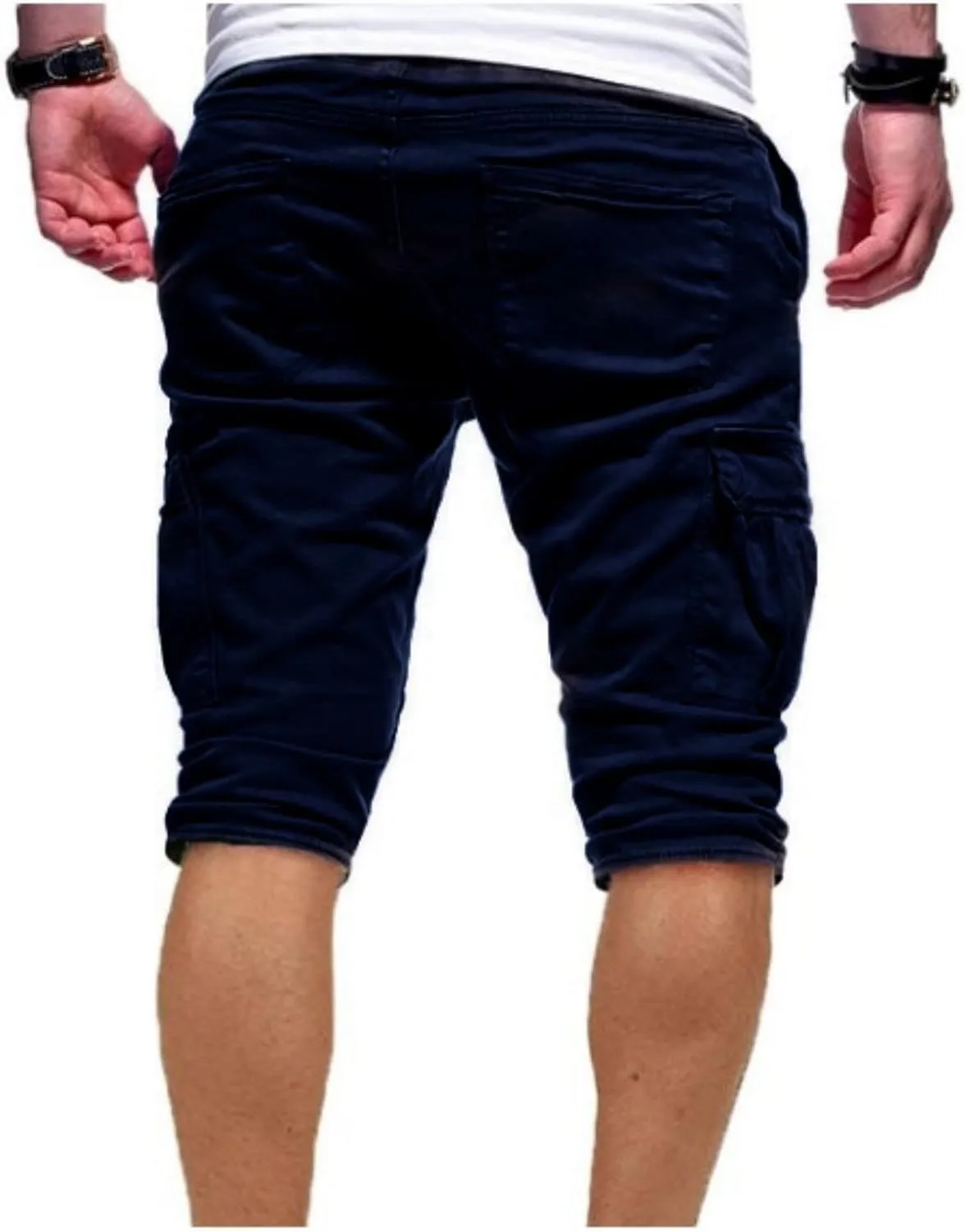 Mens Slim Fit Short Shorts Drawstring Elastic Waist Cargo Style Multi -Pocketed for Outdoor Summer Work
