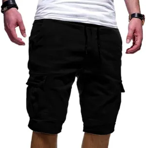 Mens Slim Fit Short Shorts Drawstring Elastic Waist Cargo Style Multi -Pocketed for Outdoor Summer Work