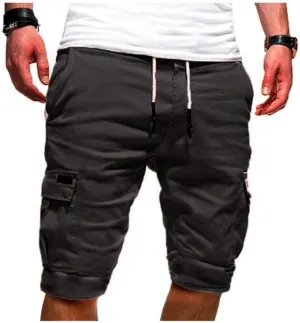Mens Slim Fit Short Shorts Drawstring Elastic Waist Cargo Style Multi -Pocketed for Outdoor Summer Work