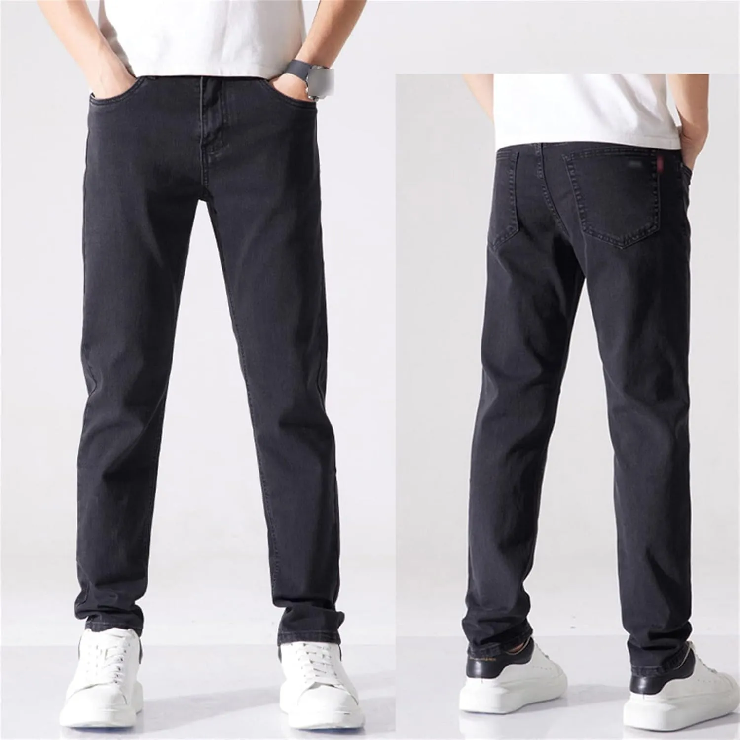 Men's Slim Fit Skinny Stretch Jeans Classic Retro Straight Leg Denim Pants Washed Distressed Comfy Jean Trousers