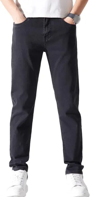 Men's Slim Fit Skinny Stretch Jeans Classic Retro Straight Leg Denim Pants Washed Distressed Comfy Jean Trousers