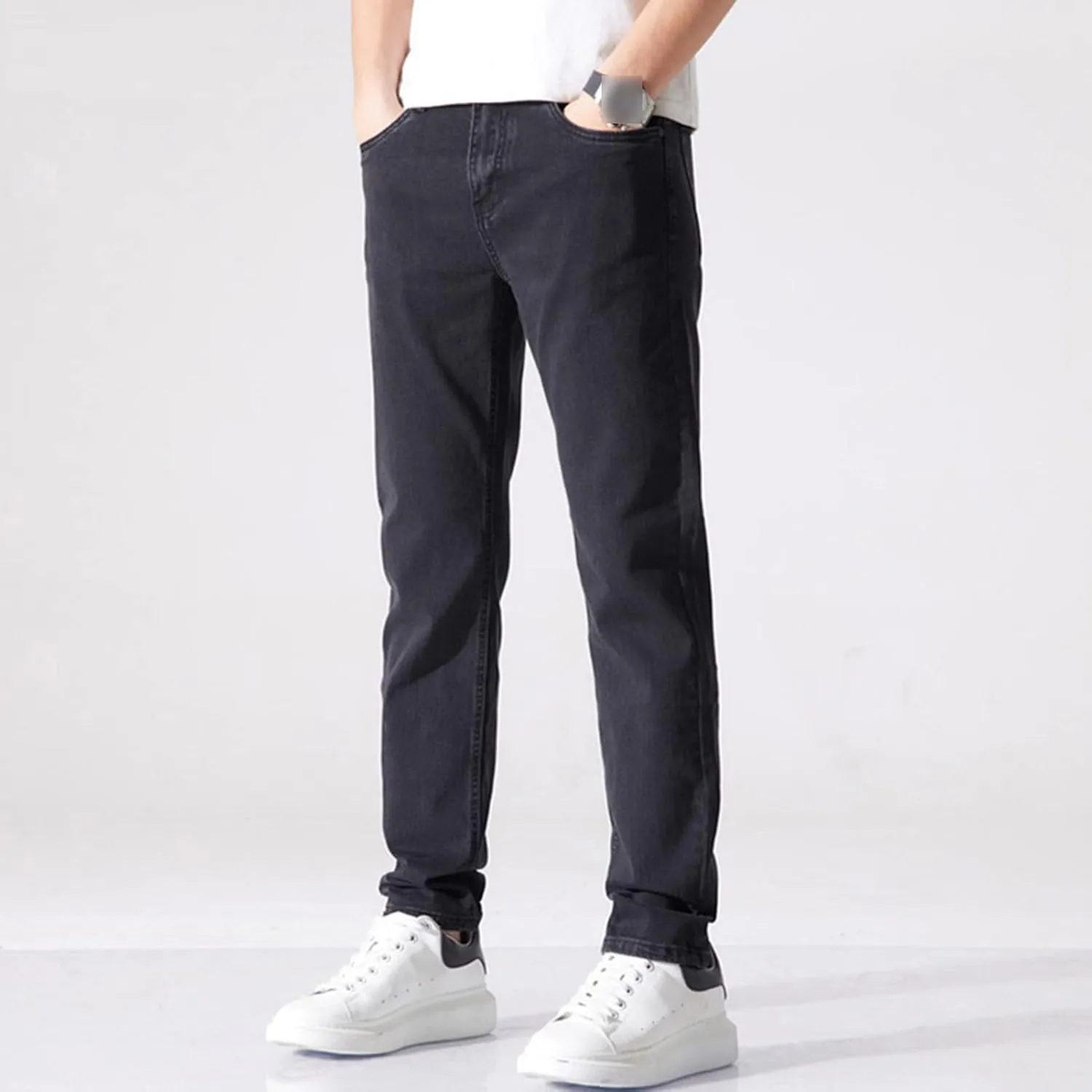 Men's Slim Fit Skinny Stretch Jeans Classic Retro Straight Leg Denim Pants Washed Distressed Comfy Jean Trousers