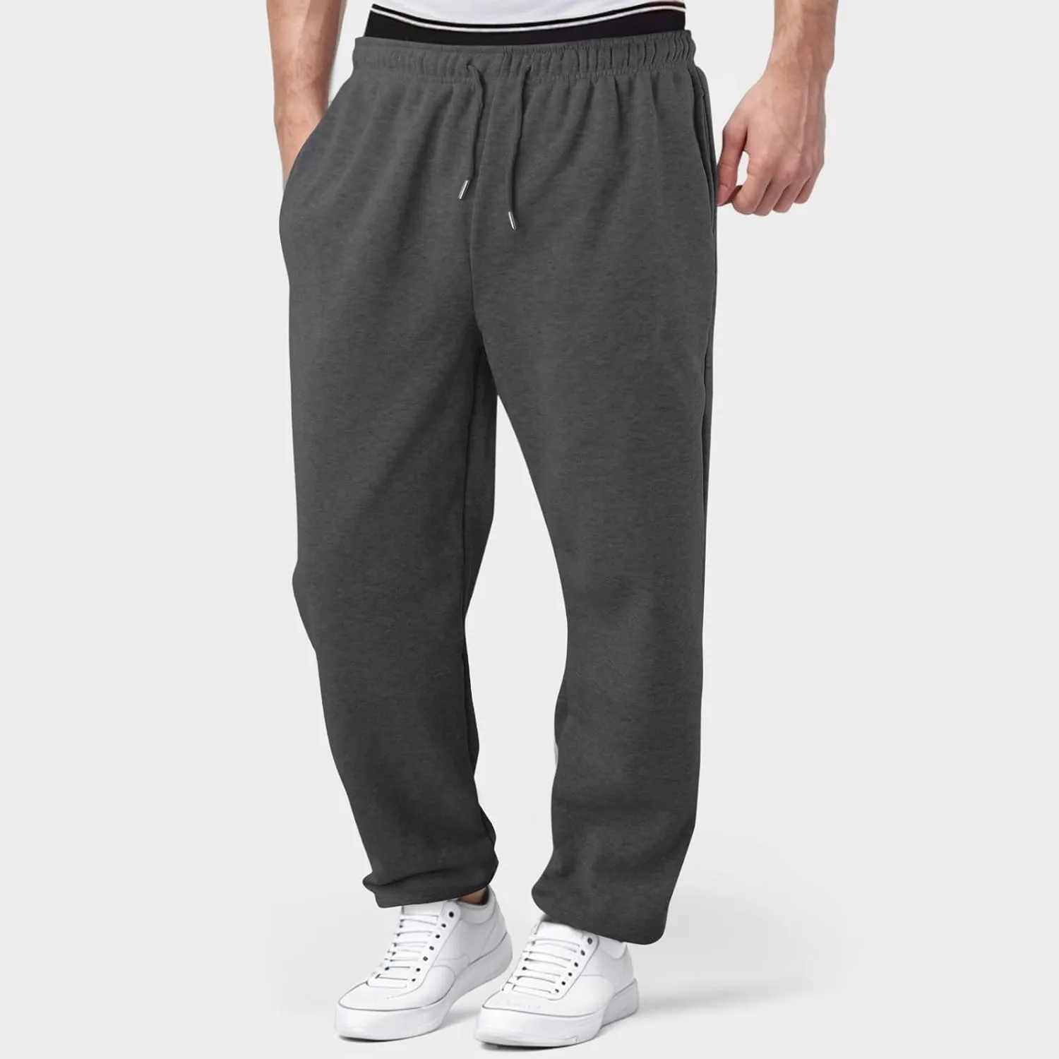 Men's Slim Fit Tapered Chino Pants, Fleece Lined Sweatpants Straight Leg Workout Comfy Pants Bottom Sweatpants Joggers