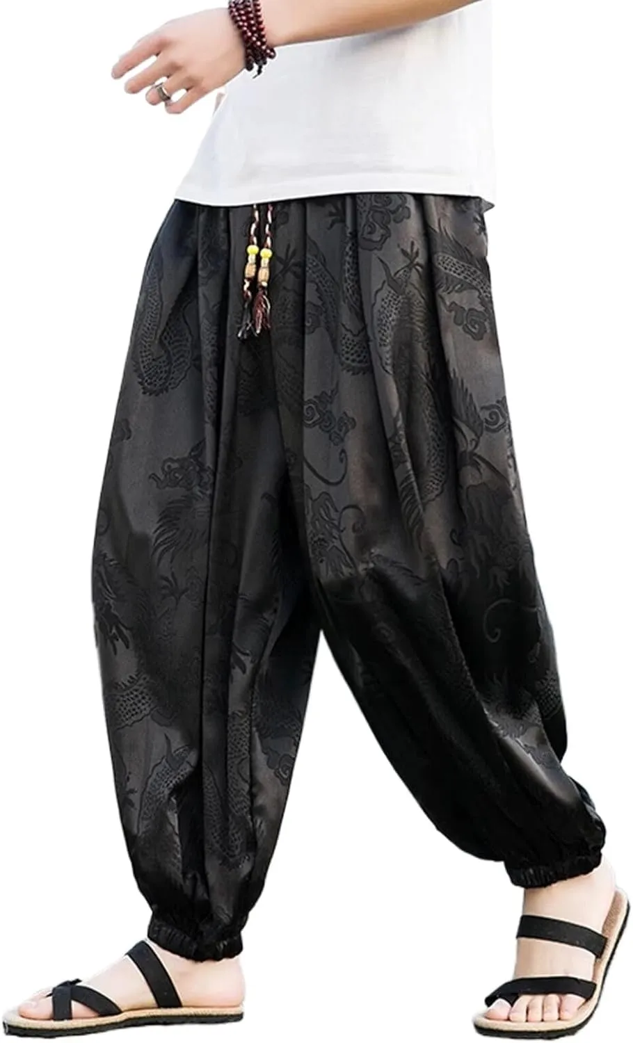 Mens Summer Ice Silk Harem Pants Men Loose Baggy Pants Retro Jogging Loose Pants Male