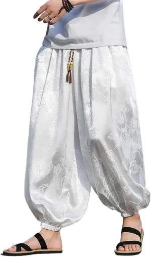 Mens Summer Ice Silk Harem Pants Men Loose Baggy Pants Retro Jogging Loose Pants Male