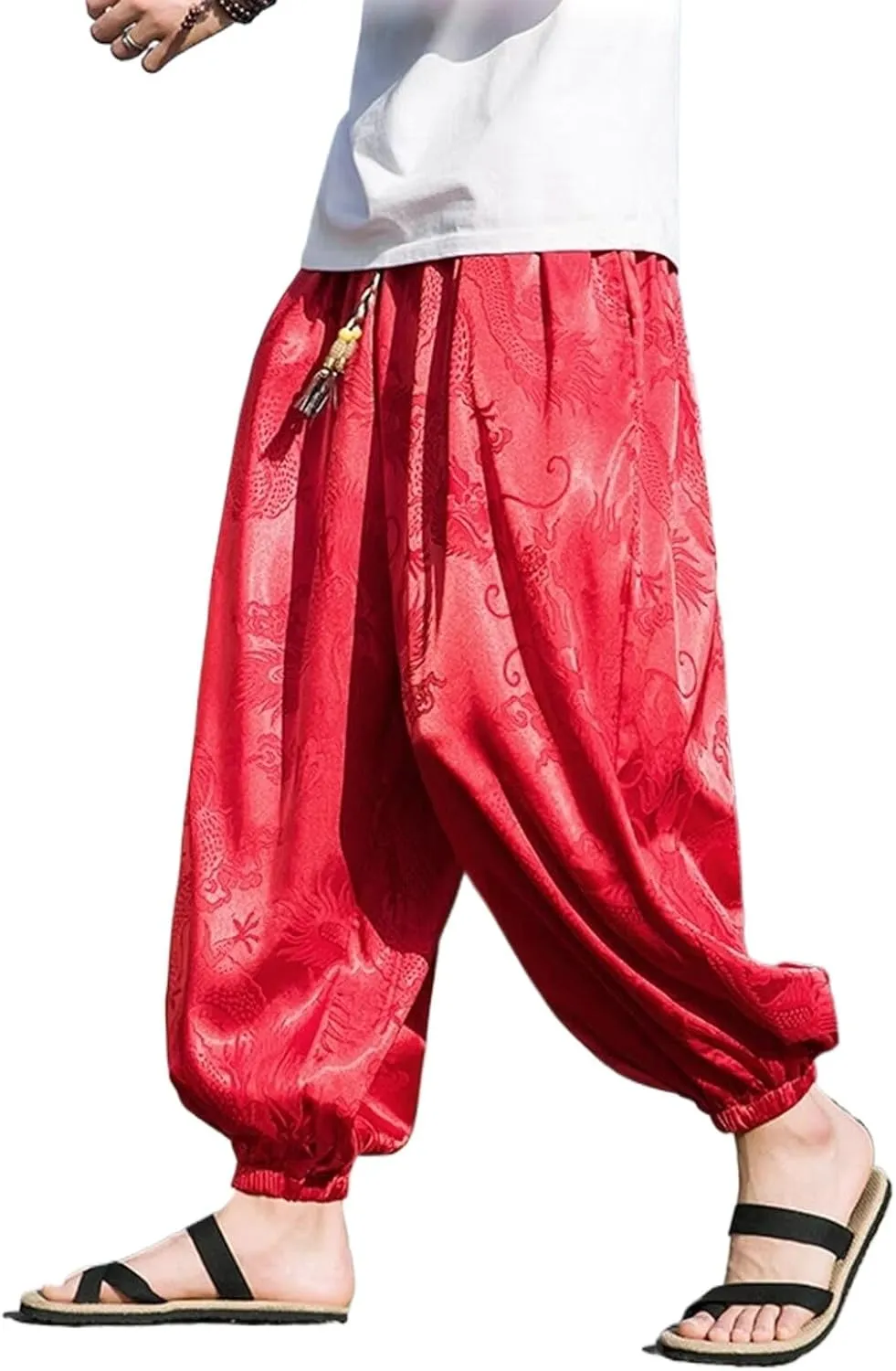 Mens Summer Ice Silk Harem Pants Men Loose Baggy Pants Retro Jogging Loose Pants Male