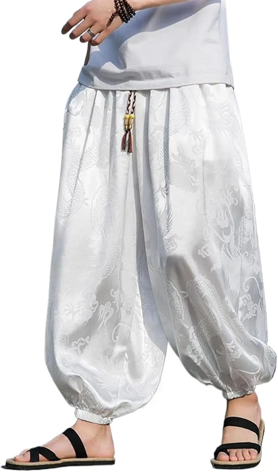 Mens Summer Ice Silk Harem Pants Men Loose Baggy Pants Retro Jogging Loose Pants Male
