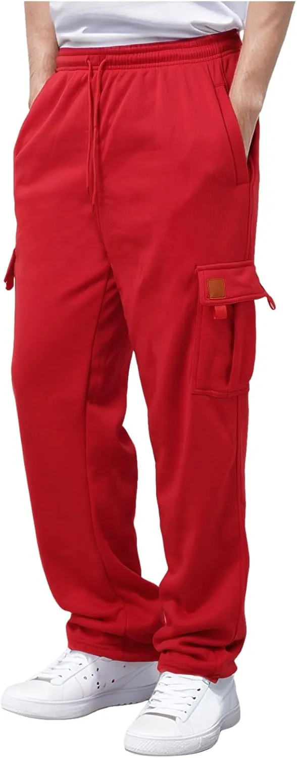 Mens Sweatpants Drawstring Elastic Waist Wide Leg Pant Loose Fit Baggy Pants Hiking Hunting Work Trousers