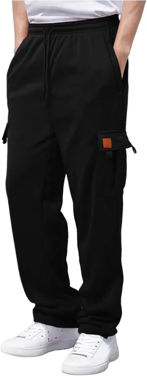 Mens Sweatpants Drawstring Elastic Waist Wide Leg Pant Loose Fit Baggy Pants Hiking Hunting Work Trousers