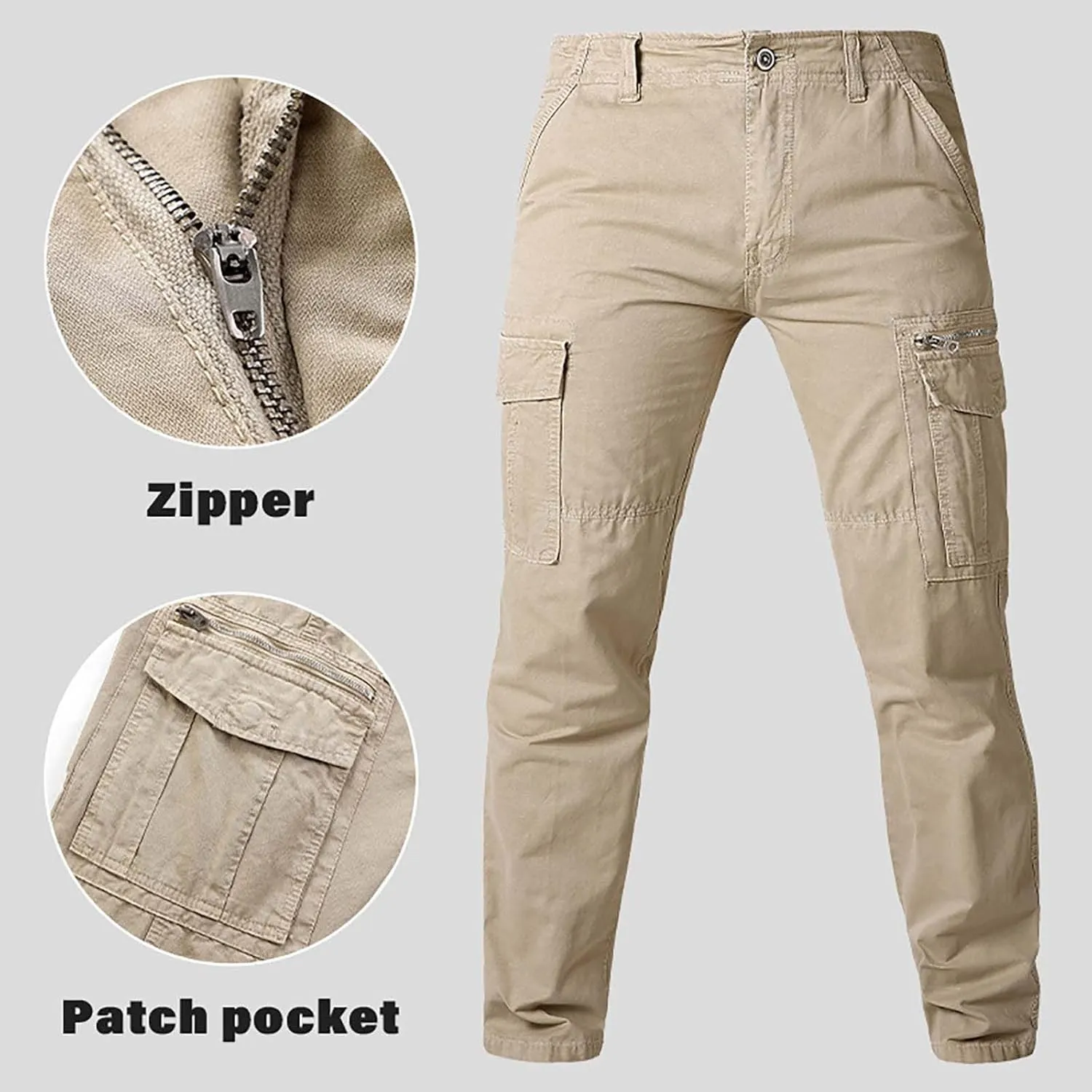 Mens Sweatpants Joggers Elastic Cuff Outdoor Hiking Pants Multi Pockets Comfort Utility Cargo Work Pants Regular Fit