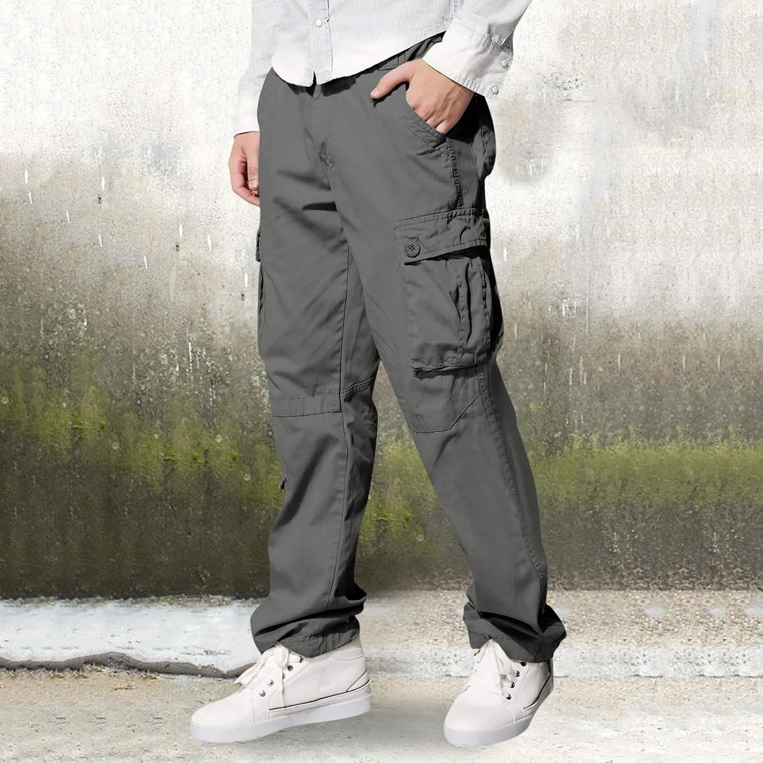 Mens Wild Cargo Pants Four Seasons Street Casual Sports Solid Color Trousers Multi Pocket Overalls Fashion Joggers