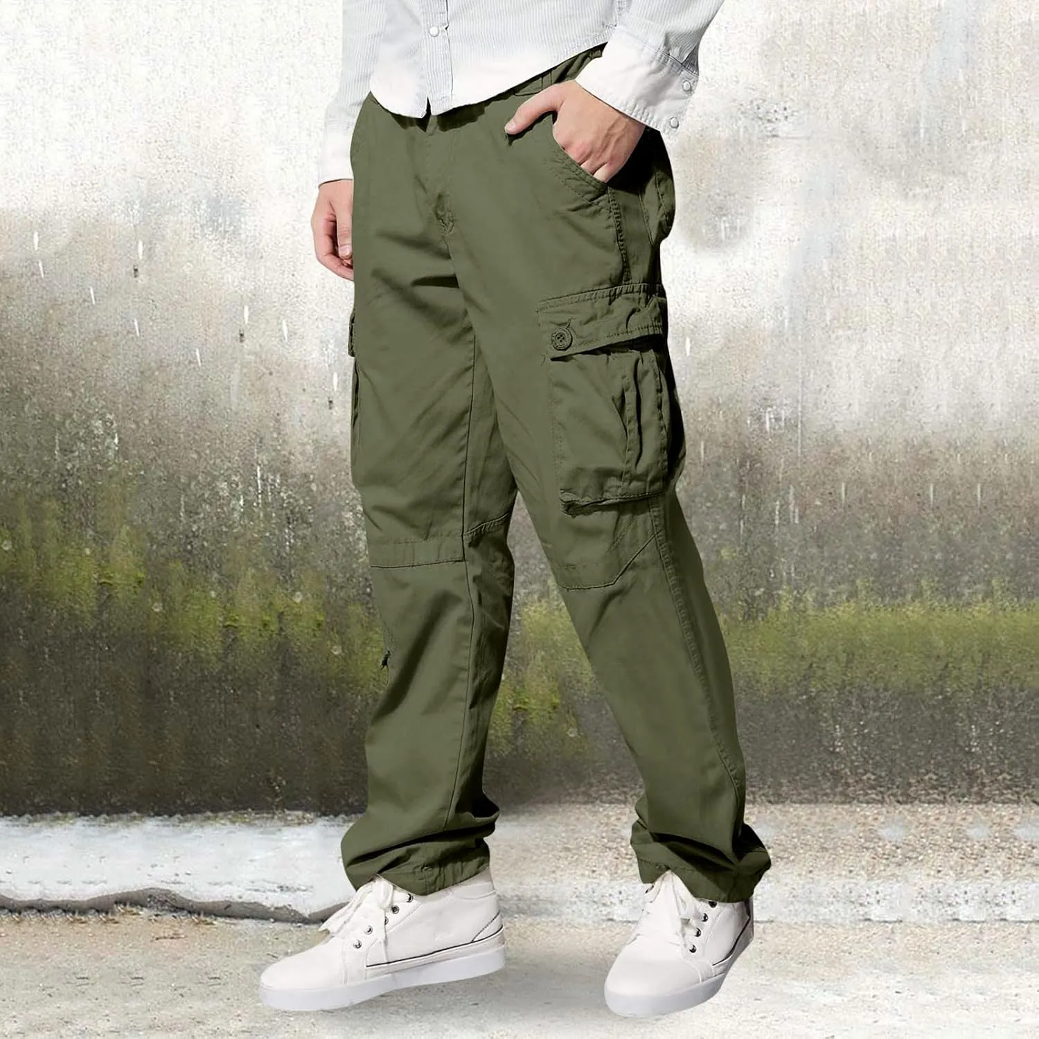 Mens Wild Cargo Pants Four Seasons Street Casual Sports Solid Color Trousers Multi Pocket Overalls Fashion Joggers