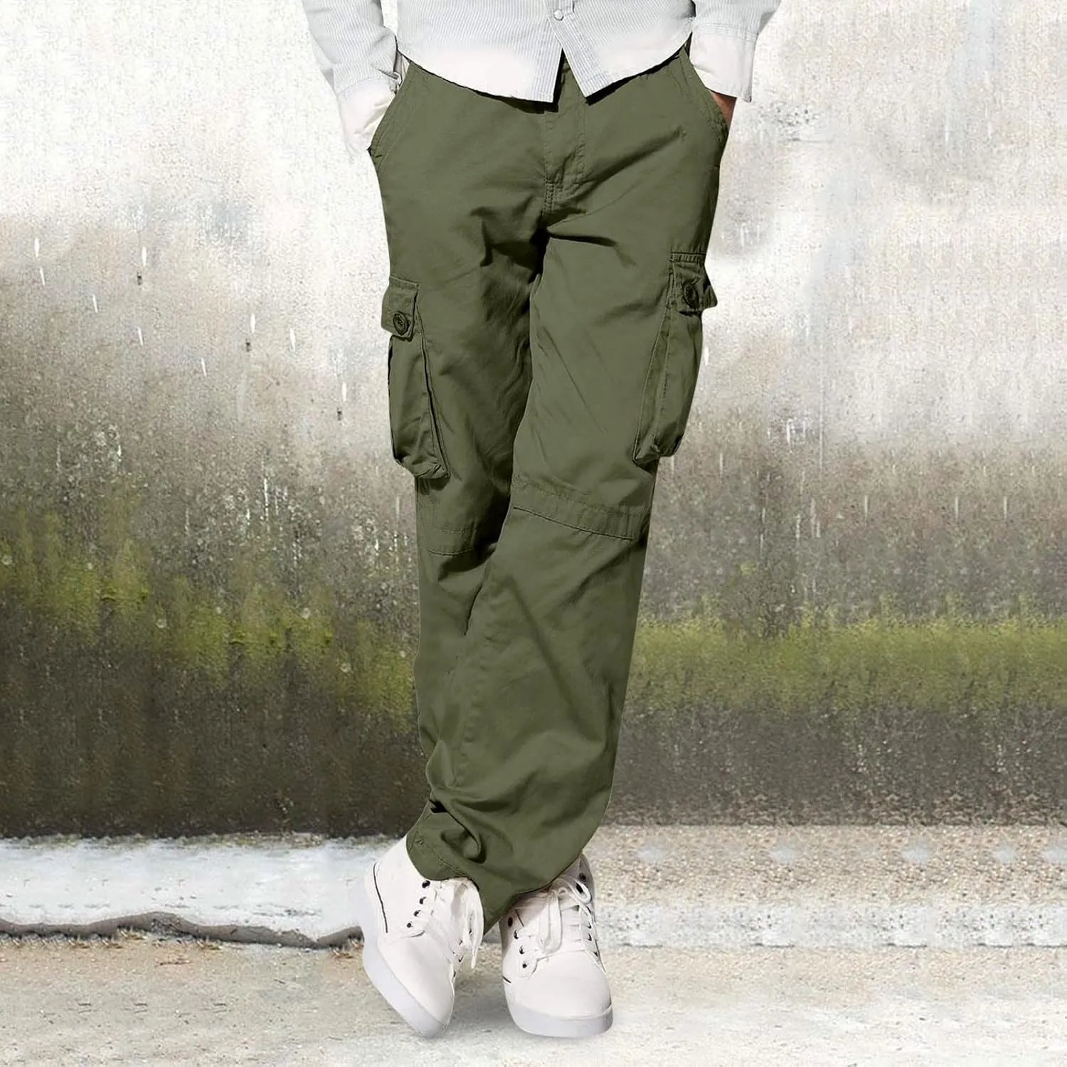 Mens Wild Cargo Pants Four Seasons Street Casual Sports Solid Color Trousers Multi Pocket Overalls Fashion Joggers