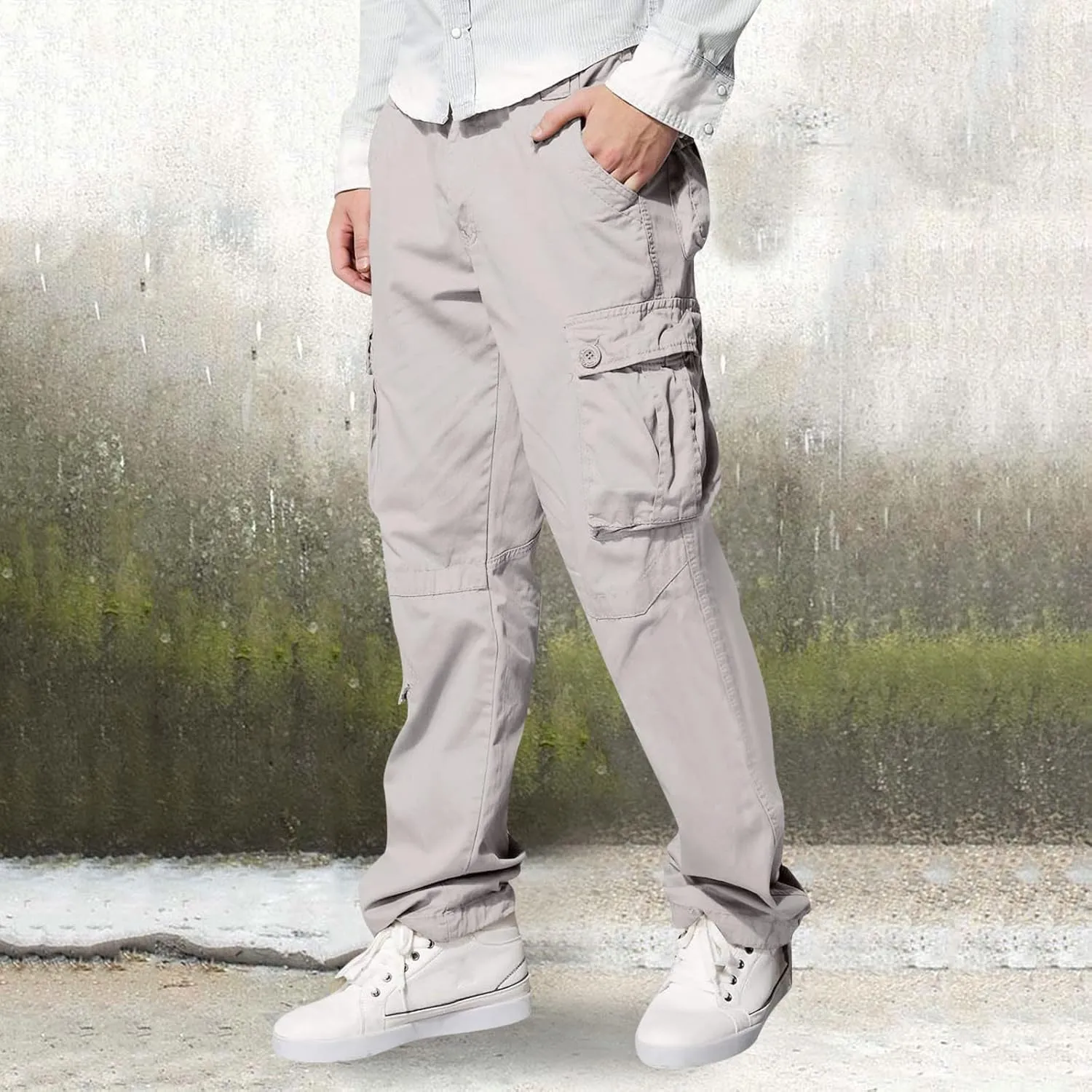 Mens Wild Cargo Pants Four Seasons Street Casual Sports Solid Color Trousers Multi Pocket Overalls Fashion Joggers