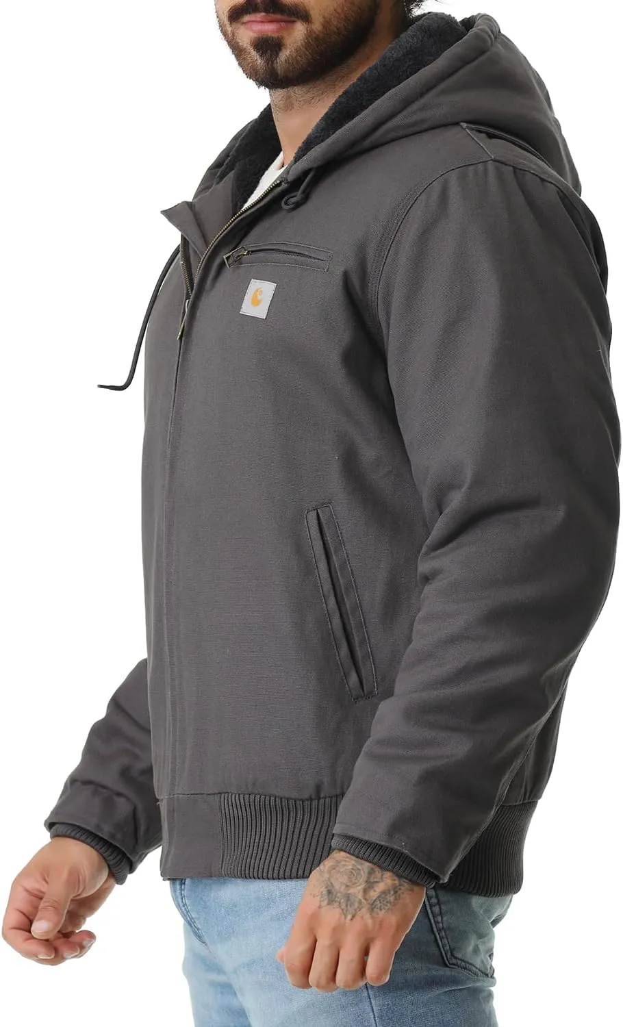 Men's Work Coat Washed Duck Fleece Lined Waterproof Workwear Fit Relaxed Winter Hooded Active Jacket