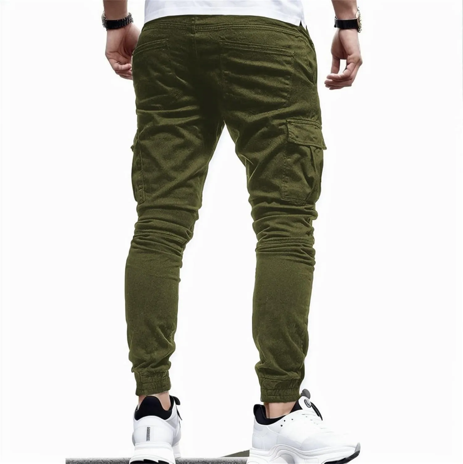 Men's Workout Cargo Pants Drawstring Elastic Waist Joggers Hiking Outdoor Athletic Sweatpants with Pockets Trousers