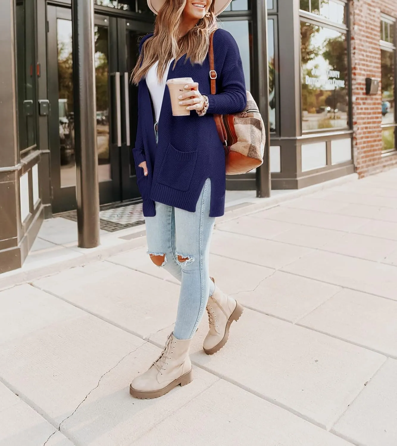 MEROKEETY Women's 2025 Long Sleeve Waffle Knit Cardigan Open Front Cozy Sweater Coat with Pockets