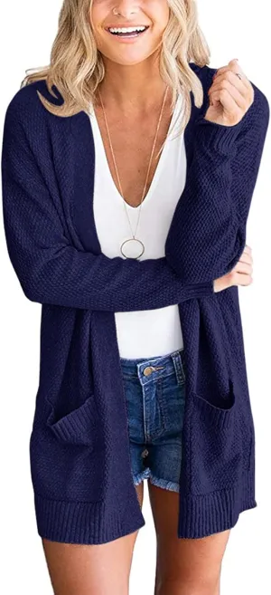 MEROKEETY Women's 2025 Long Sleeve Waffle Knit Cardigan Open Front Cozy Sweater Coat with Pockets