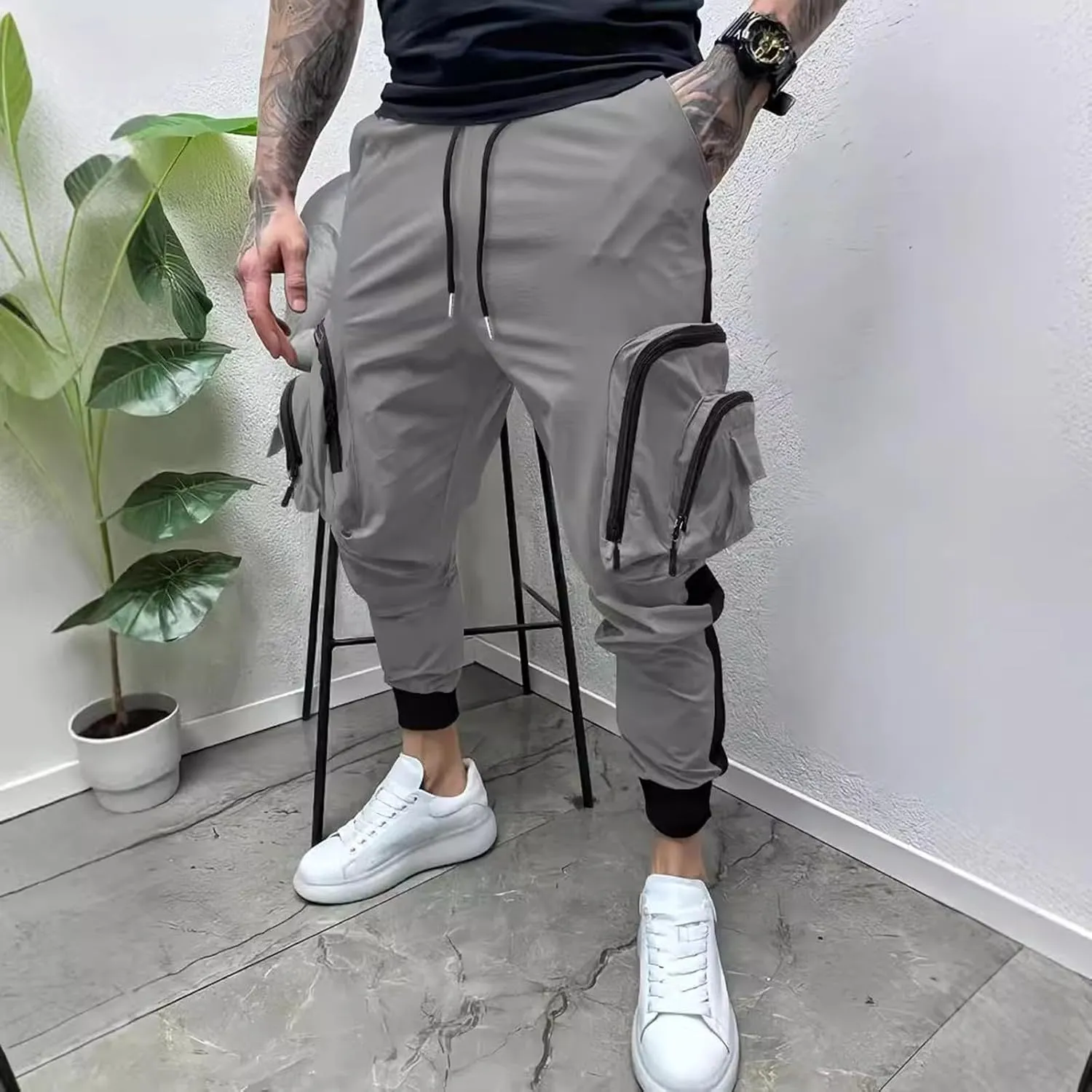 MIDOO Cargo Pants for Men Slim Fit Casual Drawstring Waist Lightweight Breathable Active Athletic Fishing Hiking Pants