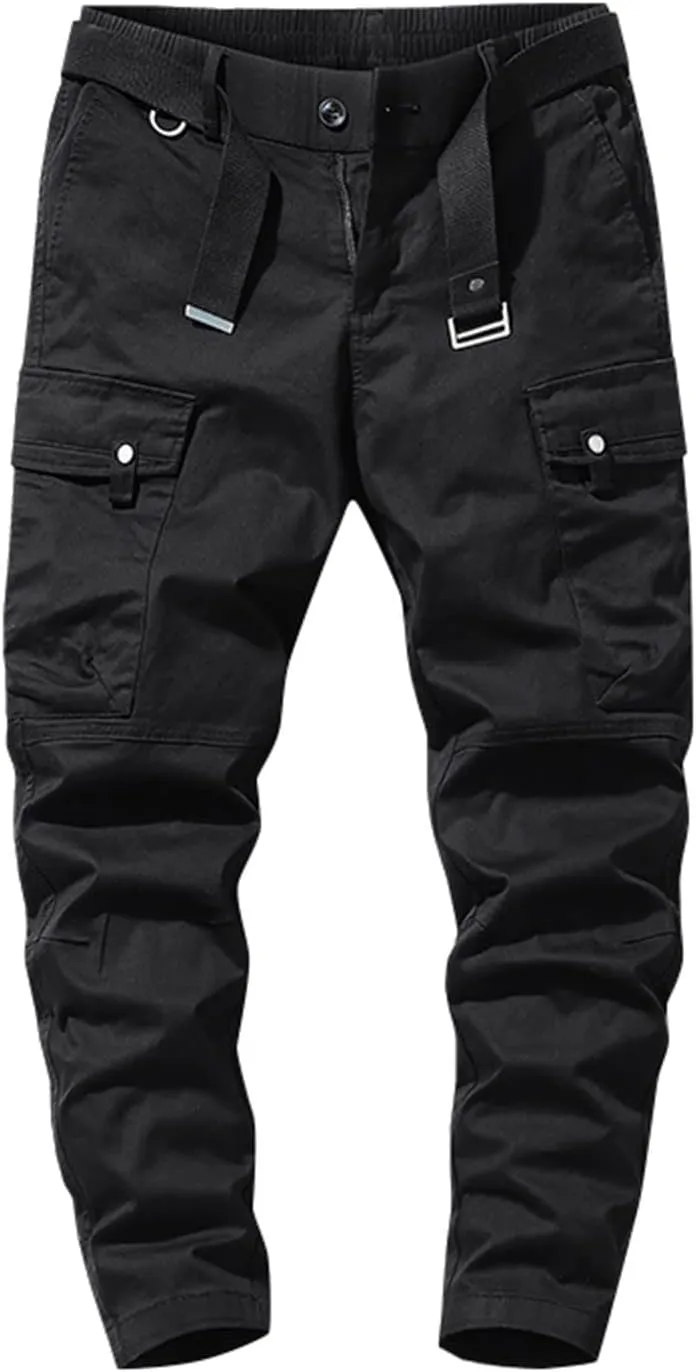 MIDOO Mens Tactical Pants Stretch Flex Casual Joggers Pants Stretch Drawstring Waistband Tapered Leg Sweatpants with Pockets