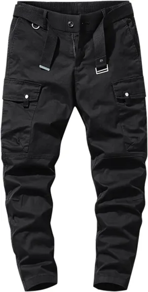 MIDOO Mens Tactical Pants Stretch Flex Casual Joggers Pants Stretch Drawstring Waistband Tapered Leg Sweatpants with Pockets