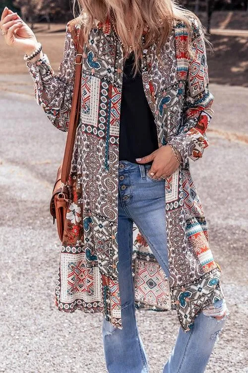 Mixed Feelings Boho Floral Patchwork Print Button Down Cardigan Duster