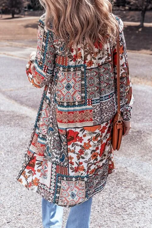 Mixed Feelings Boho Floral Patchwork Print Button Down Cardigan Duster