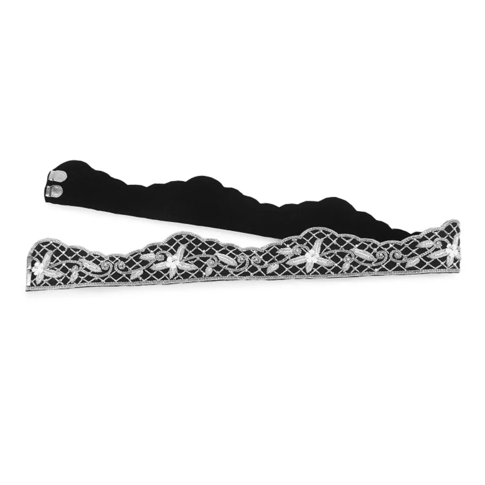 Modarta By Kamakshi Black Waist Belt With White Flowers, Swarovski Crystals & Decorative Stones