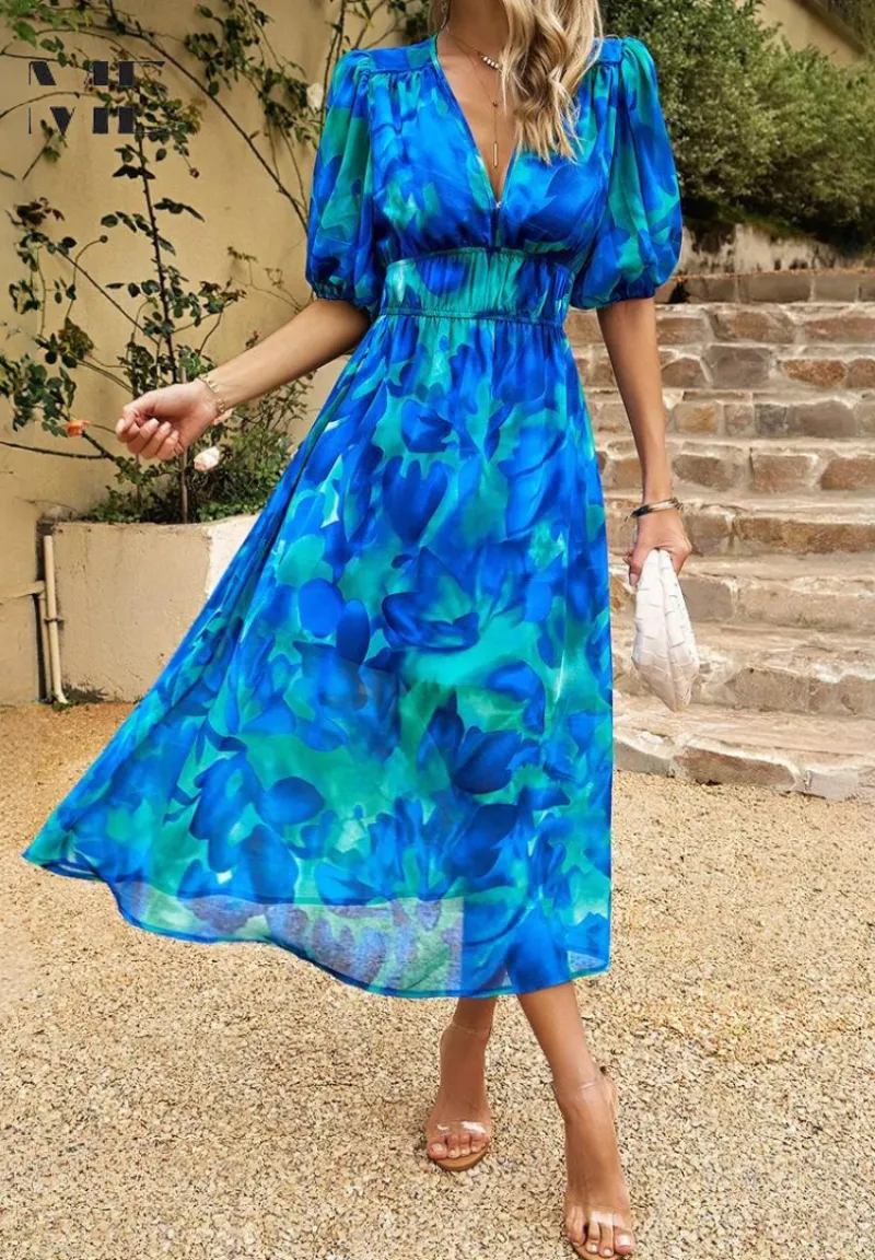 Monica  Elegant Floral Midi Dress
