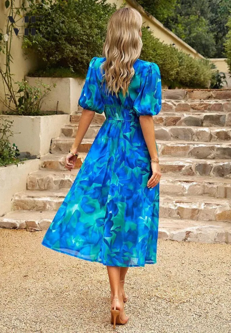 Monica  Elegant Floral Midi Dress