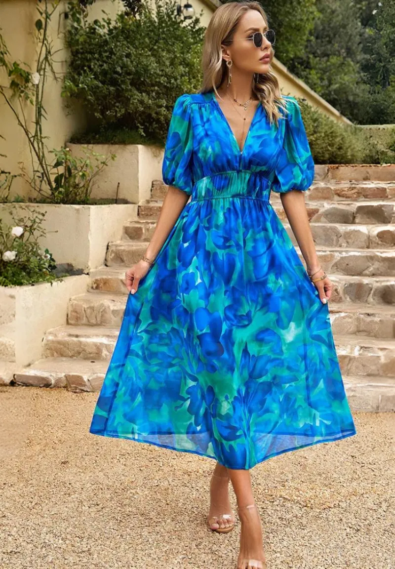Monica  Elegant Floral Midi Dress