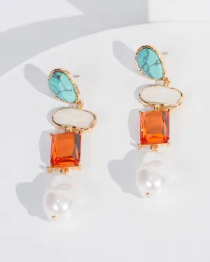 Multi Colour Mixed Drop Statement Earrings