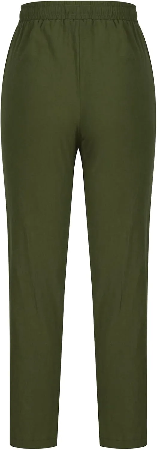 NATHGAM Womens Straight Leg Pants Cotton Linen Sweatpants Elastic Waist Drawstring Trousers Summer Comfy Casual Beach Pants