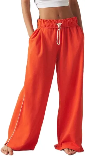 Nituyy Women Stripe Print Wide Leg Long Pants Casual Loose Drawstring Elastic Waist Pants High Rise Trousers with Pockets